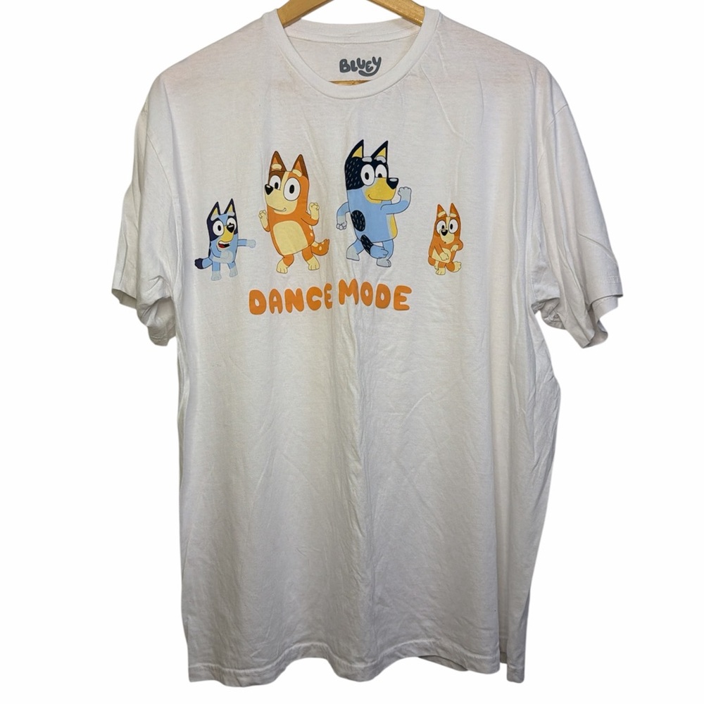 Bluey Dance Mode Graphic T Shirt White Cartoon Adult XL